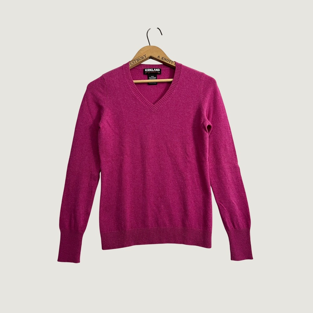 Kirkland Signature Women Fuchsia Pink 100% Cashmere V-Neck Sweater Size Medium